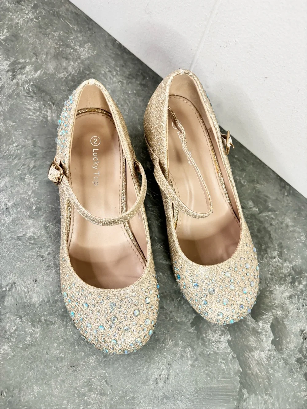 Girls Spot On Sparkly Kitten Heel Party Shoes gold rhinestone silver shimmer 2